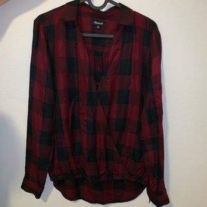 Madewell Red Plaid Wrap Shirt